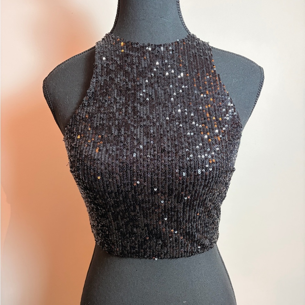 Black Sequined Sleeveless Top